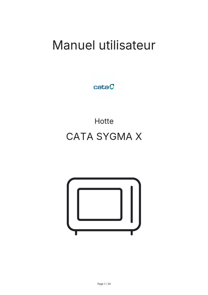 Page n°1 - Manuel utilisateur CATA SYGMA X