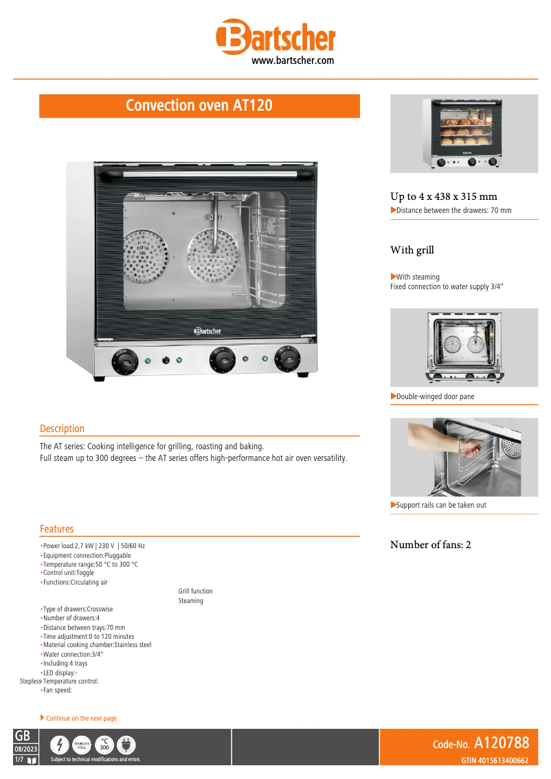 Page 1 de la notice Fiche technique Bartscher AT120