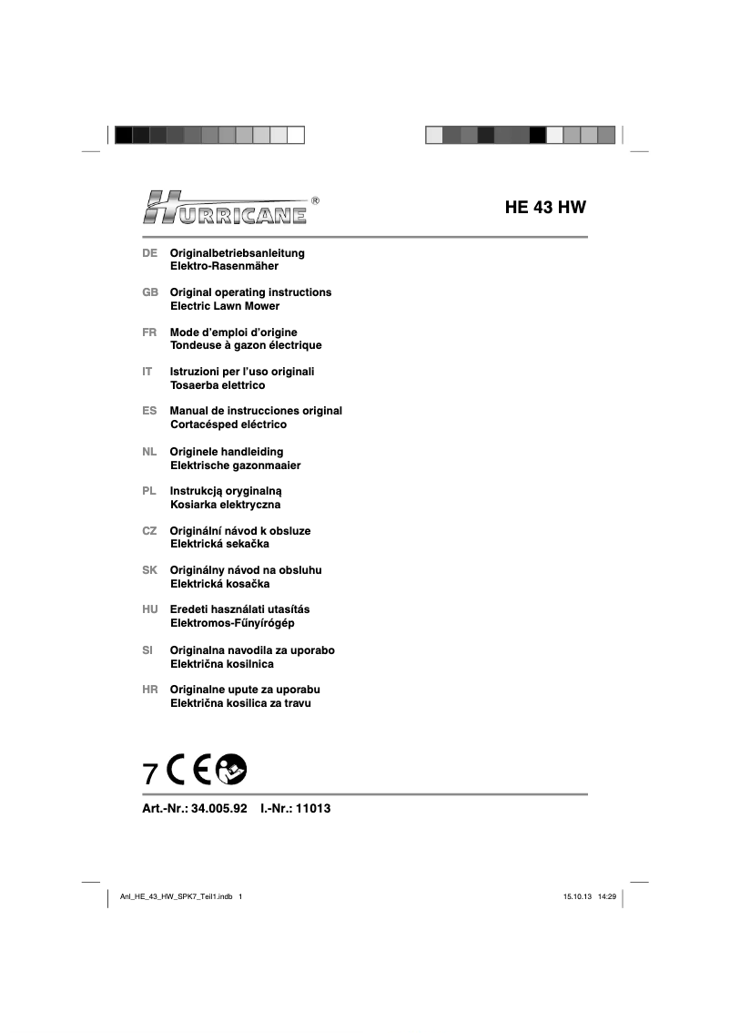 Page 1 de la notice Manuel utilisateur Hurricane HE 43 HW