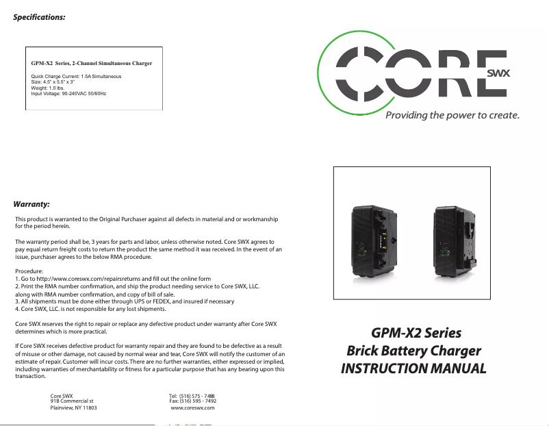 Page 1 de la notice Manuel utilisateur Core SWX GPM-X2
