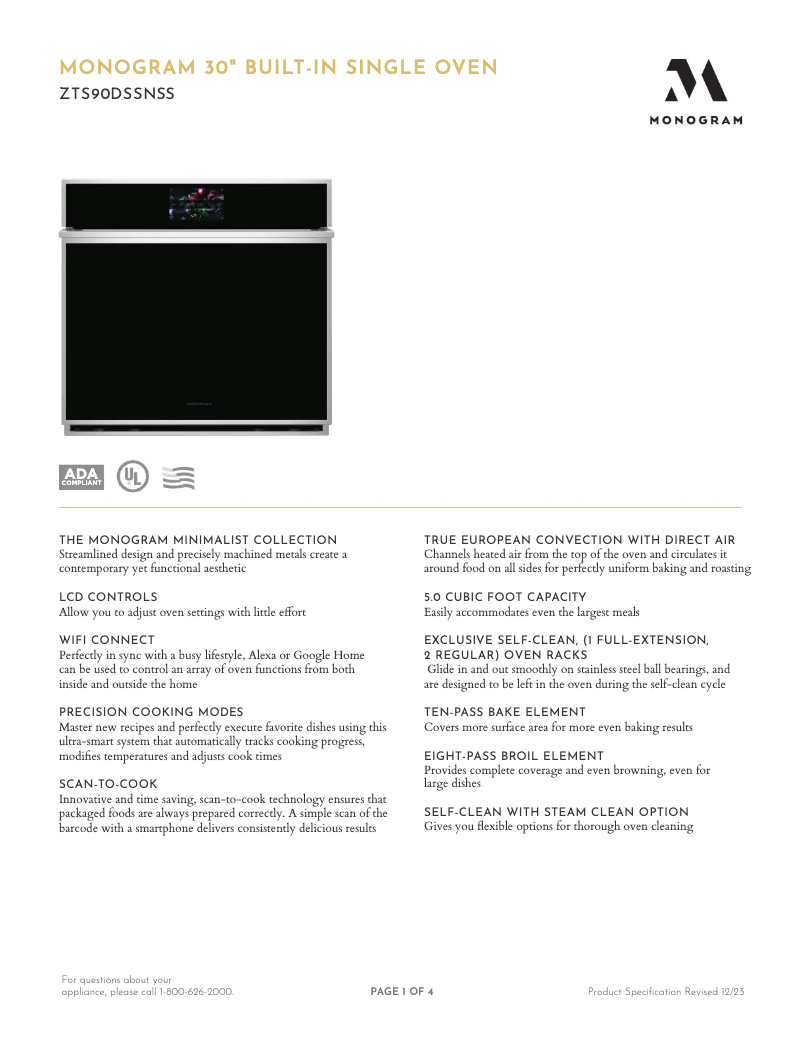 Page 1 de la notice Fiche technique Monogram ZTS90DSSNSS