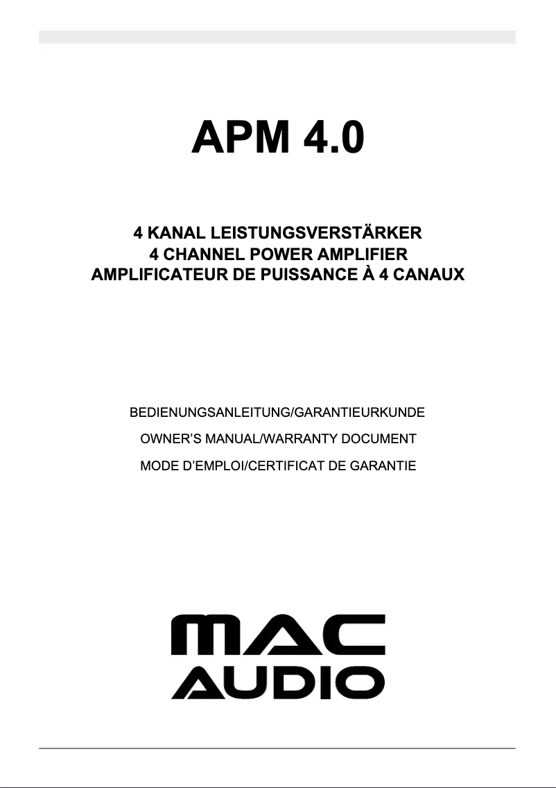Page 1 de la notice Manuel utilisateur Mac Audio APM 4.0