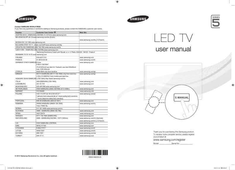 Page 1 de la notice Manuel utilisateur Samsung UE40F5500