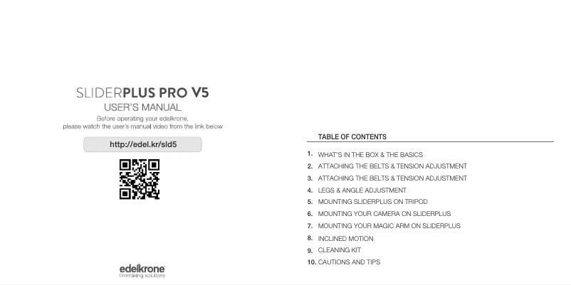 Page 1 de la notice Manuel utilisateur Edelkrone SliderPLUS Pro v5
