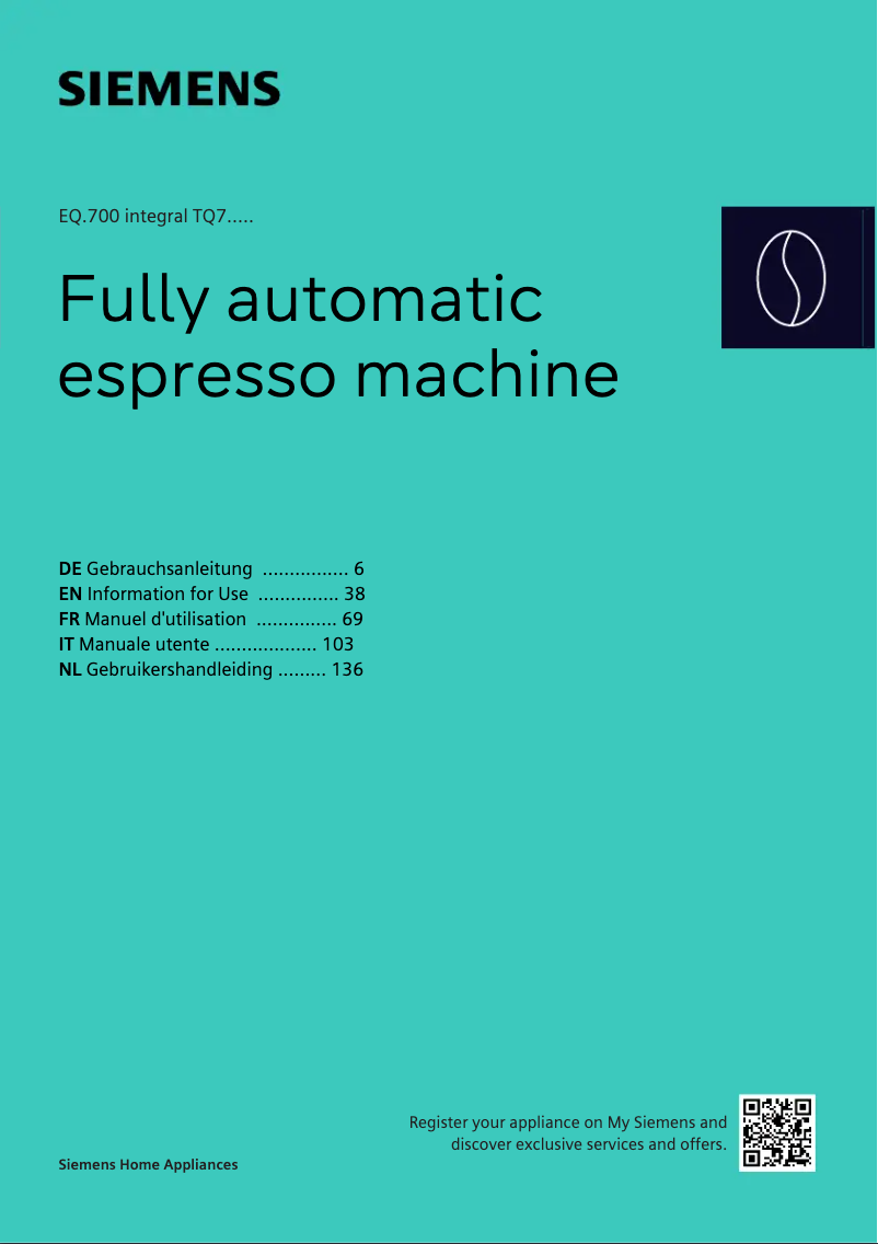 Page 1 de la notice Manuel utilisateur Siemens TQ717DF5