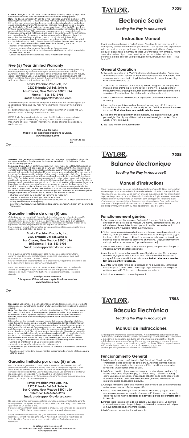 Page 1 of the manual User Manual Taylor 7558TL