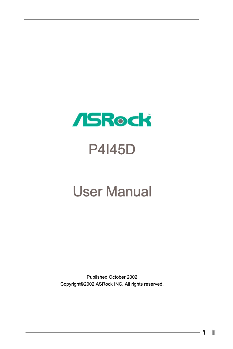 Page n°1 - Manuel utilisateur Asrock P4i45D