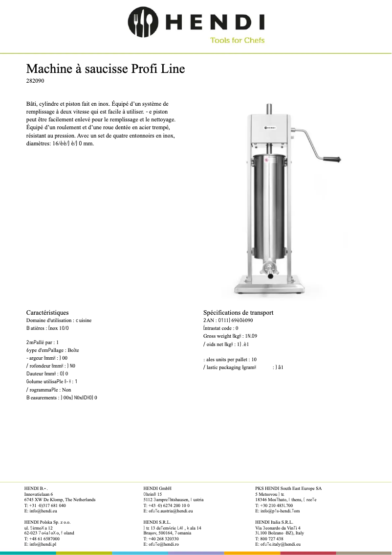 Page n°1 - Fiche technique Hendi 282588