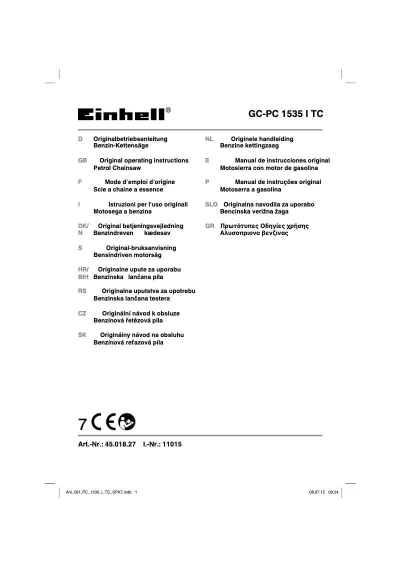 Page 1 de la notice Manuel utilisateur Einhell GC-PC 1535 I TC