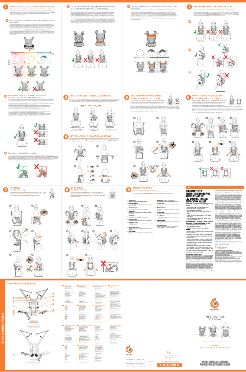 Page 1 de la notice Manuel utilisateur Ergobaby Adapt