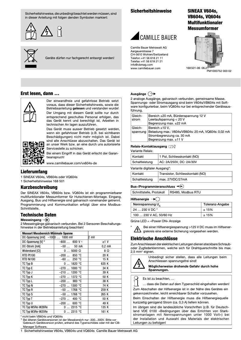 Image de la première page du manuel de l'appareil Sineax V604s