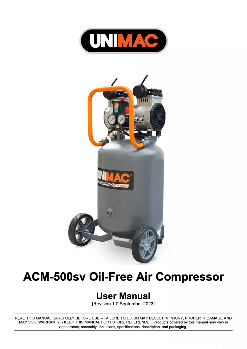 Page 1 de la notice Manuel utilisateur Unimac ACM-500sv