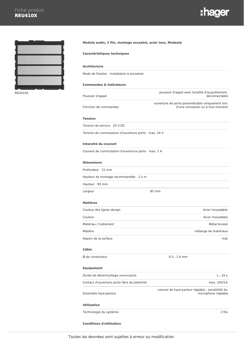 Image de la première page du manuel de l'appareil REU410X