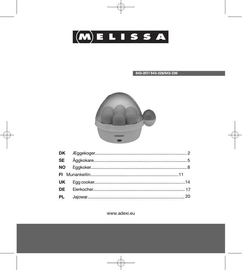 Page 1 de la notice Manuel utilisateur Melissa 643-239