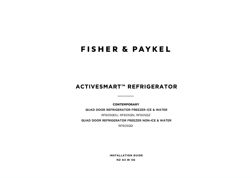 Page 1 de la notice Guide d'installation Fisher & Paykel RF605QDVX2