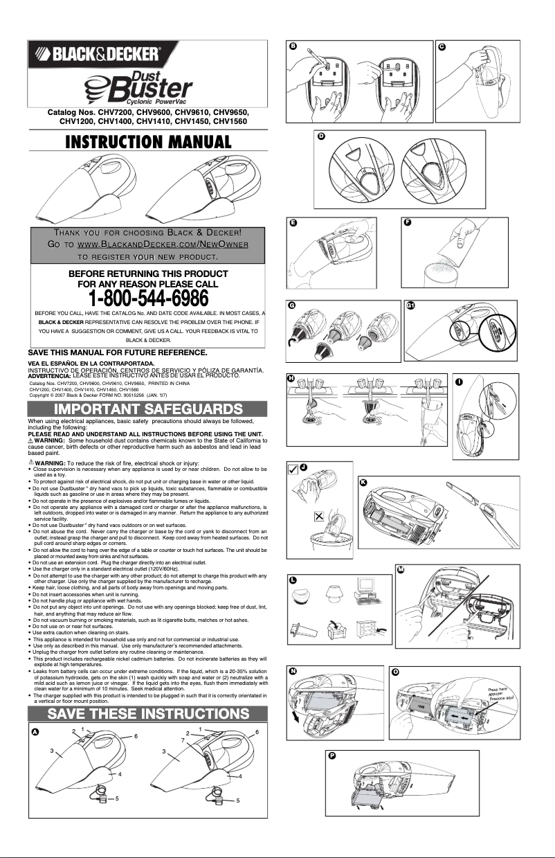 Page n°1 - Manuel utilisateur Black & Decker Dustbuster CHV1400