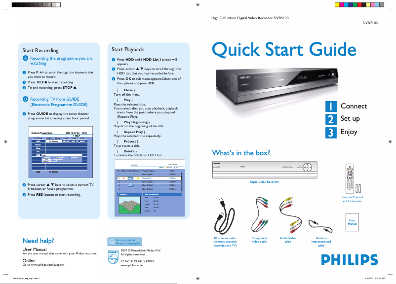 Imagen de la primera página del manual del dispositivo DVR7100