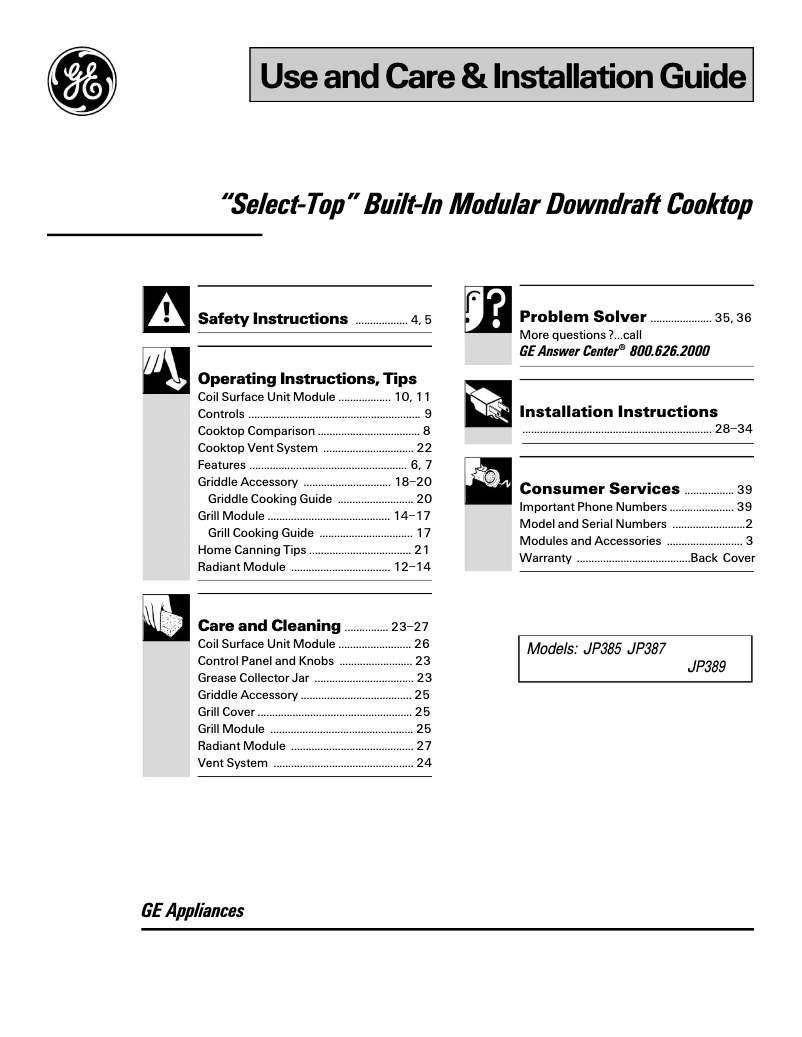 Image de la première page du manuel de l'appareil 30" Select-Top JP385WVWW