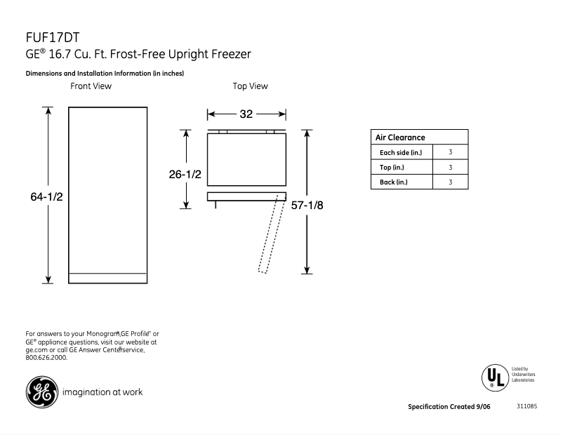 Page n°1 - Fiche technique GE FUF17DTRWH