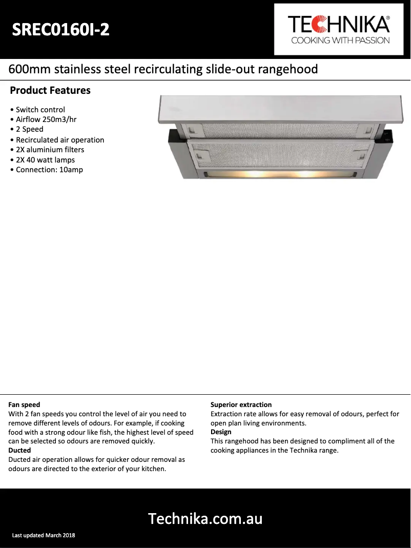 Page 1 de la notice Fiche technique Technika SREC0160I-2