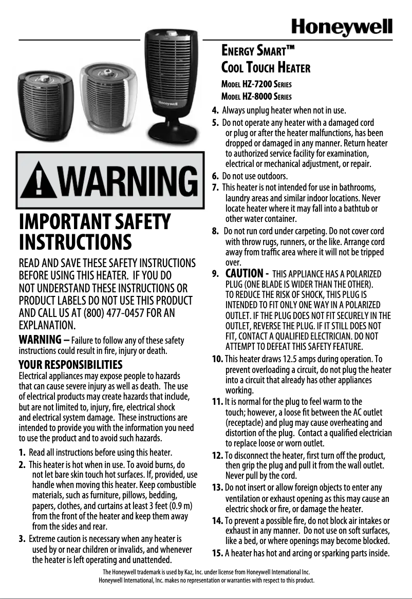 Page 1 de la notice Manuel utilisateur Honeywell HZ-8000