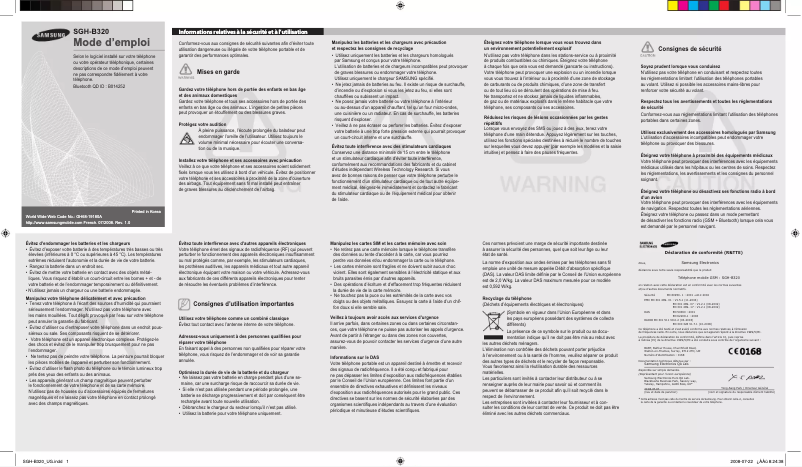 Page 1 de la notice Manuel utilisateur Samsung B320