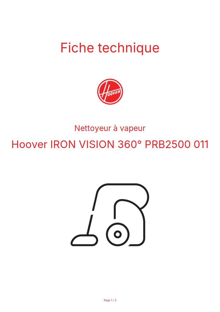 Page n°1 - Fiche technique Hoover IRON VISION 360° PRB2500 011