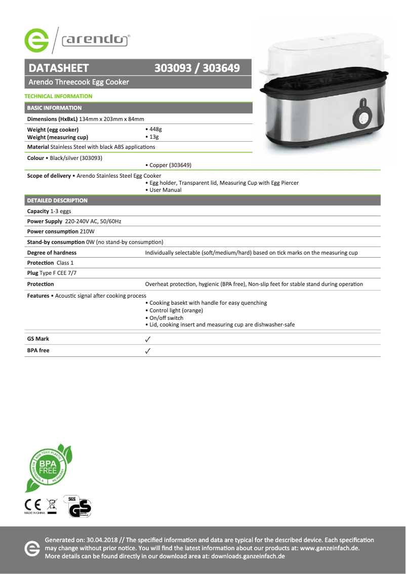 Image de la première page du manuel de l'appareil Threecook 303649