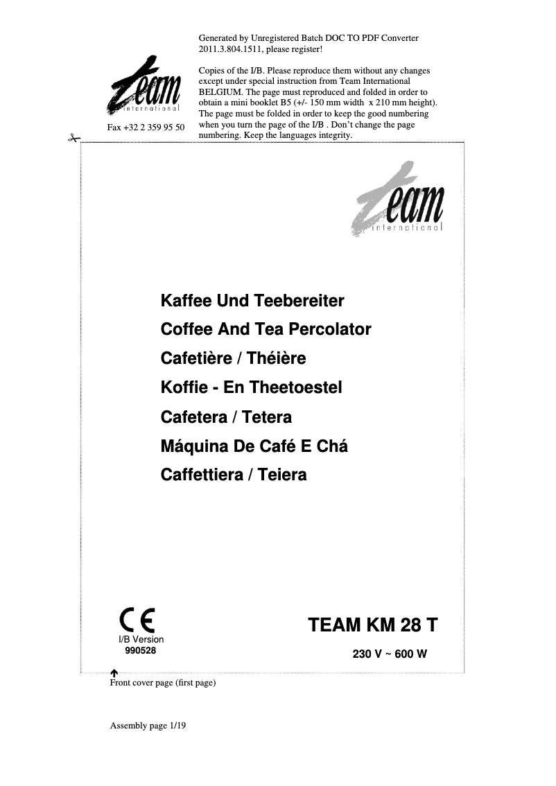 Page 1 de la notice Manuel utilisateur Team KM 28 T