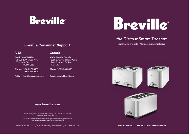 Page 1 de la notice Manuel utilisateur Breville the Smart Toast BTA840