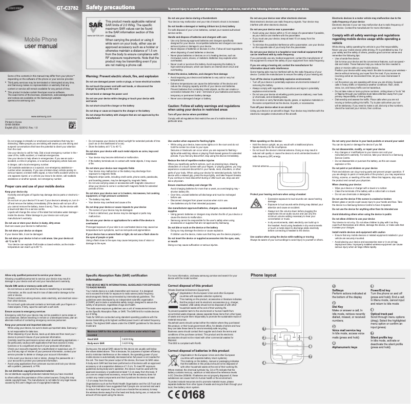 Page n°1 - Manuel utilisateur Samsung GT-C3782