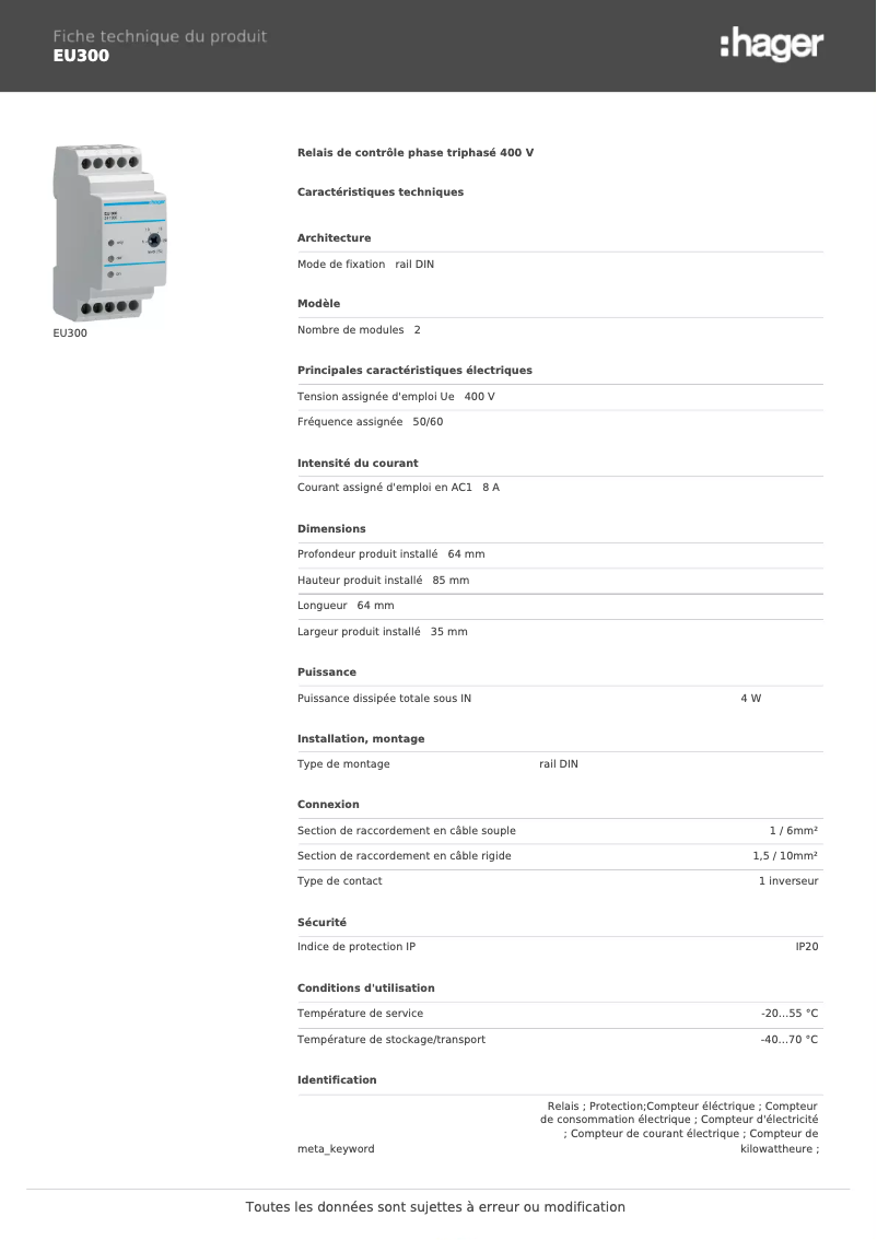 Image de la première page du manuel de l'appareil EU300