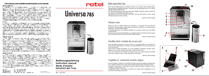 Page 1 de la notice Manuel utilisateur Rotel Universa 785