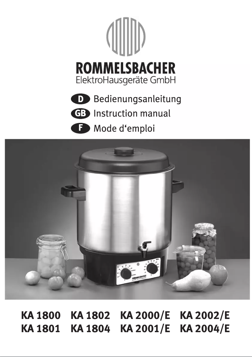 Page 1 de la notice Manuel utilisateur Rommelsbacher KA 2004