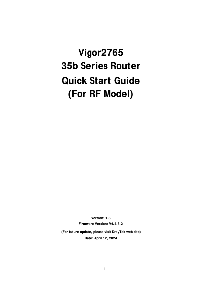 Page n°1 - Guide de démarrage rapide Draytek Vigor 2765ax
