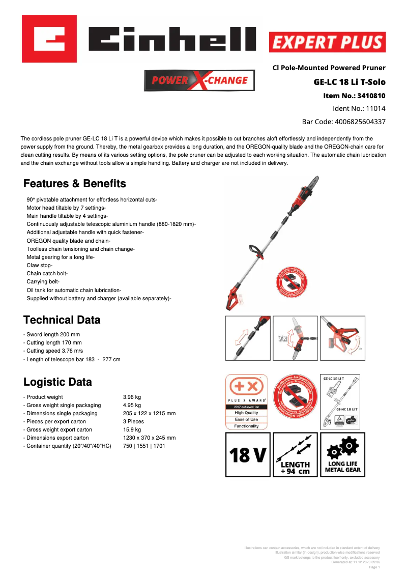 Image de la première page du manuel de l'appareil GE-LC 18 Li T-Solo