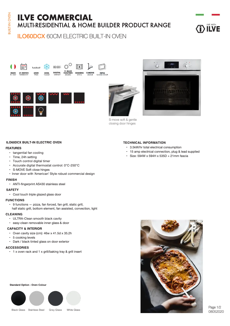 Page 1 de la notice Fiche technique Ilve ILO60DCX