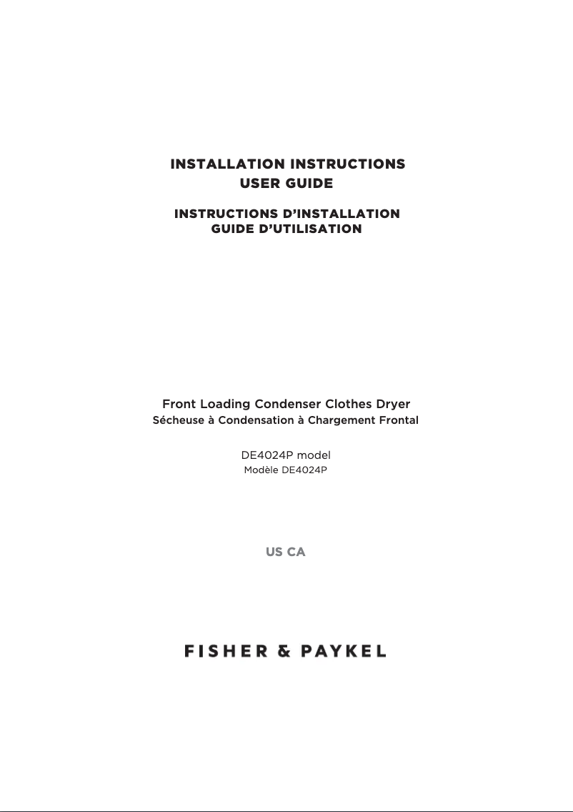 Page 1 de la notice Manuel utilisateur Fisher & Paykel DE4024P1