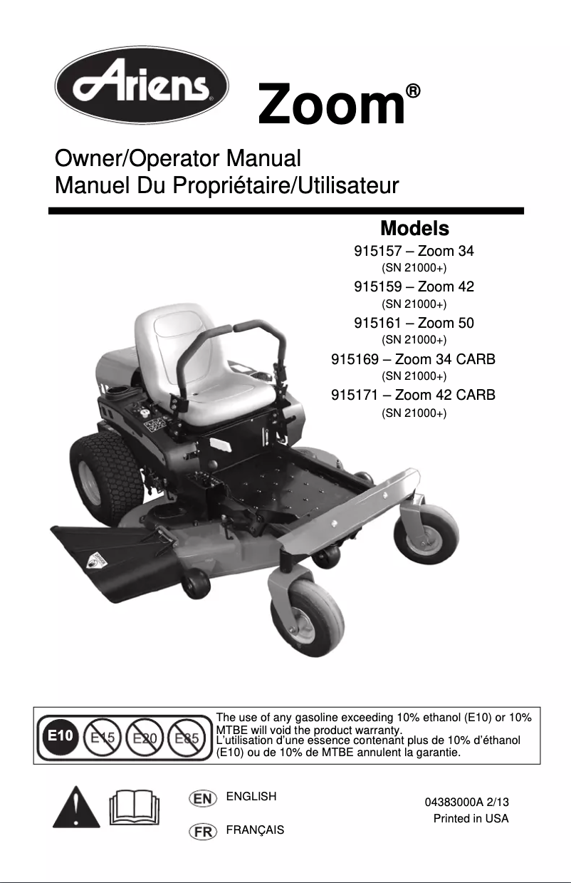 Page n°1 - Manuel utilisateur Ariens Zoom 34