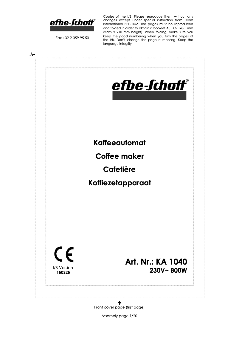 Page n°1 - Manuel utilisateur Efbe-Schott KA 1040