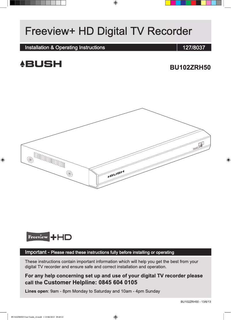 Page n°1 - Manuel utilisateur Bush BU102ZRH50