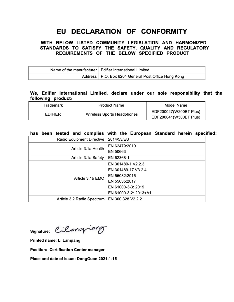 Page 1 de la notice Manuel utilisateur Edifier W200BT Plus