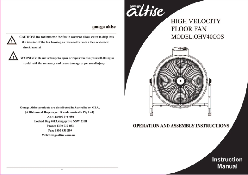 Page n°1 - Manuel utilisateur Omega OHV40COS