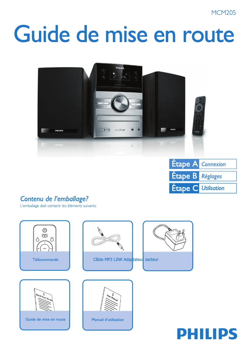 Page 1 de la notice Guide de démarrage rapide Philips MCM205