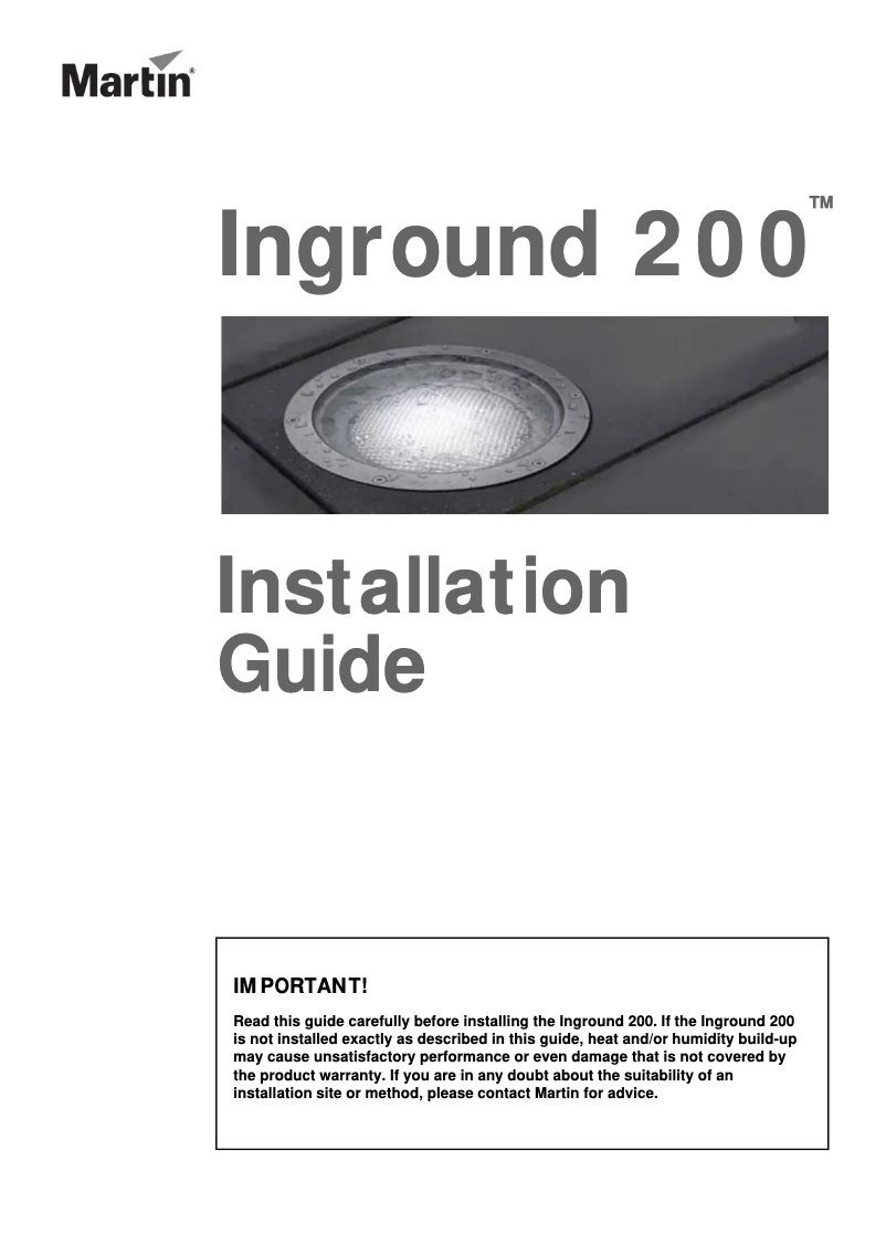 Image de la première page du manuel de l'appareil Inground 200 Single Color