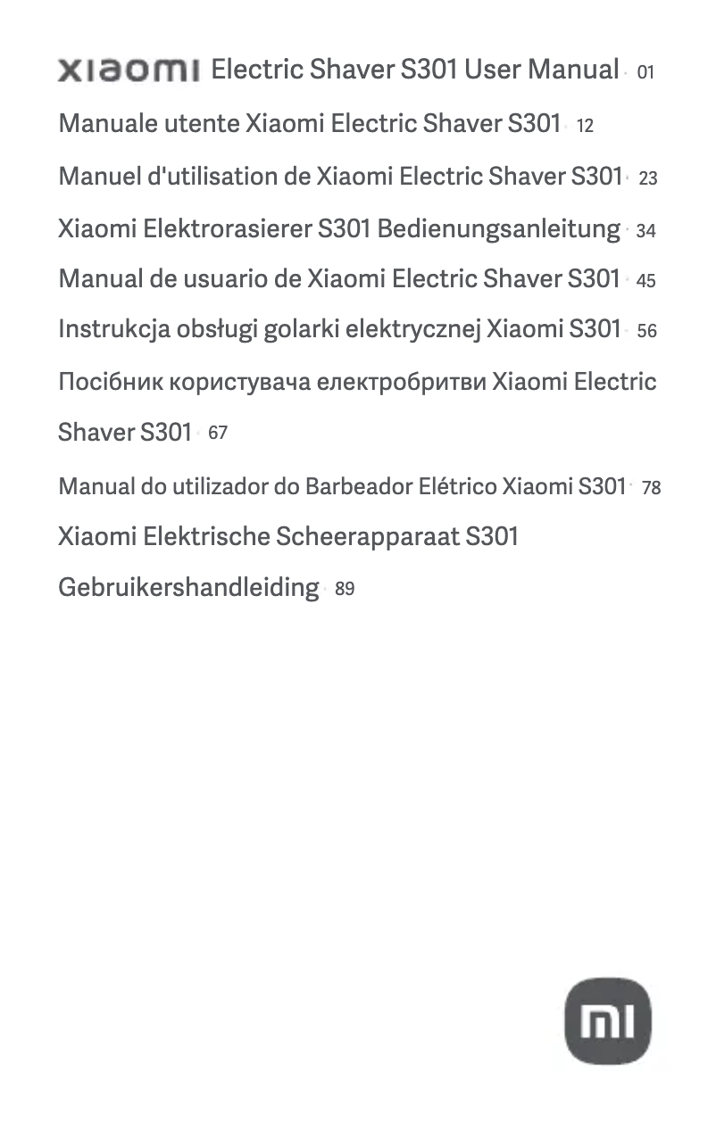 Page 1 of the manual User Manual Xiaomi Electric Shaver S301