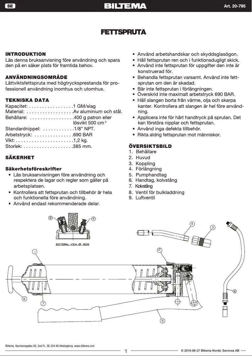 Page n°1 - Manuel utilisateur Biltema 20-795
