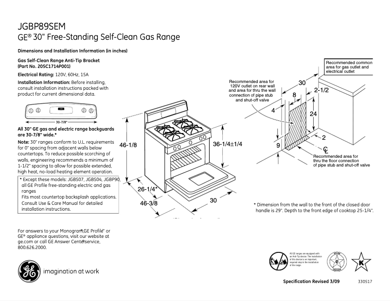 Página 1 del manual Ficha técnica GE JGBP89SEMSS