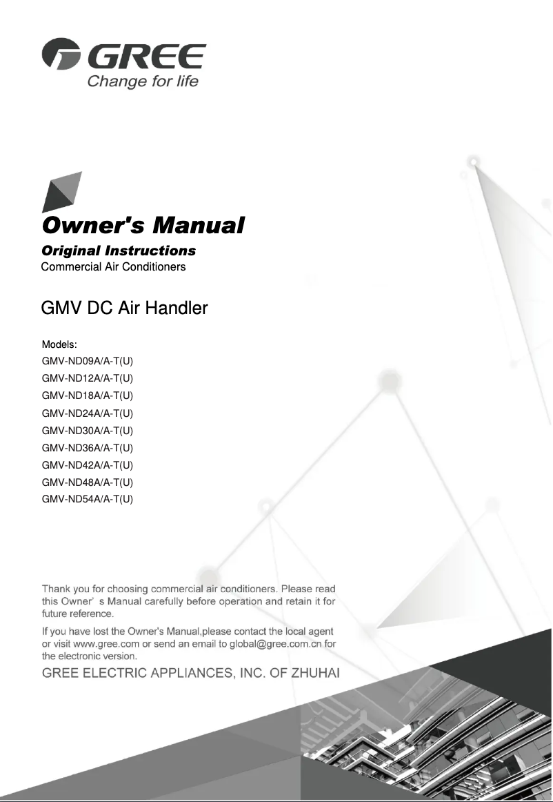 Page 1 de la notice Manuel utilisateur Gree GMV-ND42A/A-T(U)