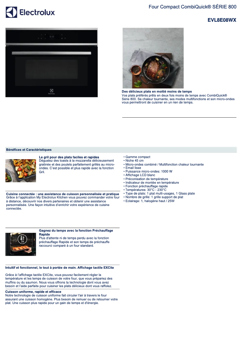 Page 1 de la notice Fiche technique Electrolux EVL8E08WX